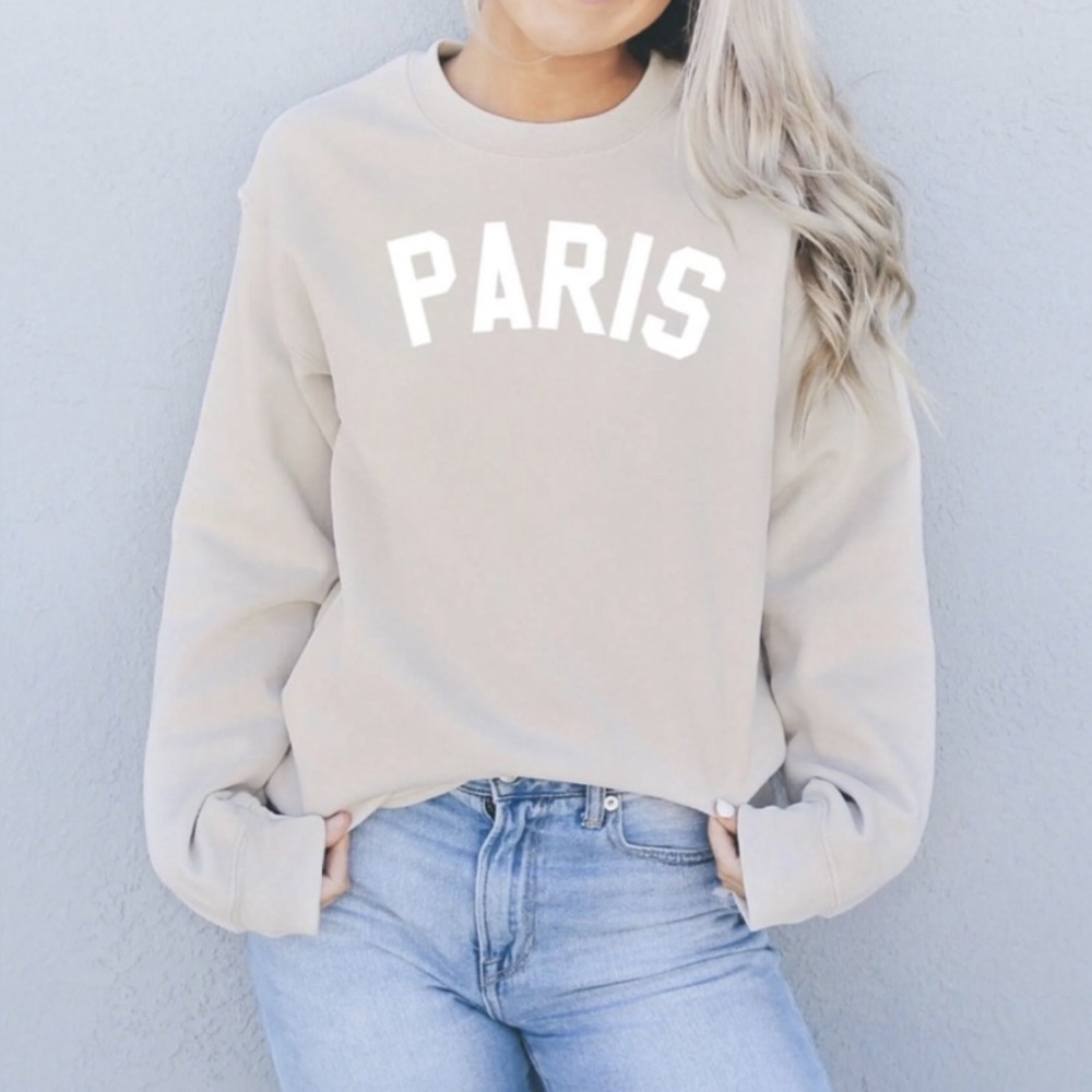 PARIS crew neck sweatshirt. Size Large(Gildan). Unisex. Beige. Brand new.